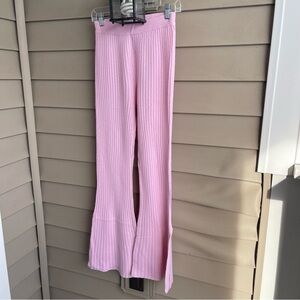 Something Navy Ribbed Knitted Split Flare Pants Trousers Sz S Pink Wool Cashmere